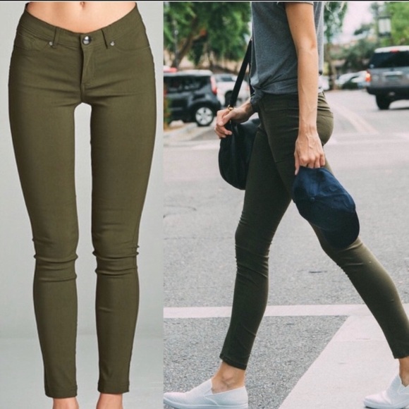 🎉SOLD🎉NWOT OLIVE GREEN SKINNY JEGGINGS SZ L - Picture 2 of 2